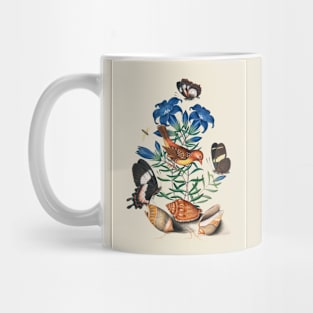 Red Avadavat and Butterflies Antique Naturalist Illustration Mug